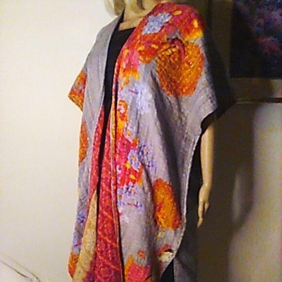 Kantha "Free Spirit" Long Kimono Reversible XL & Under Peacocks Handmade New - Picture 3 of 16